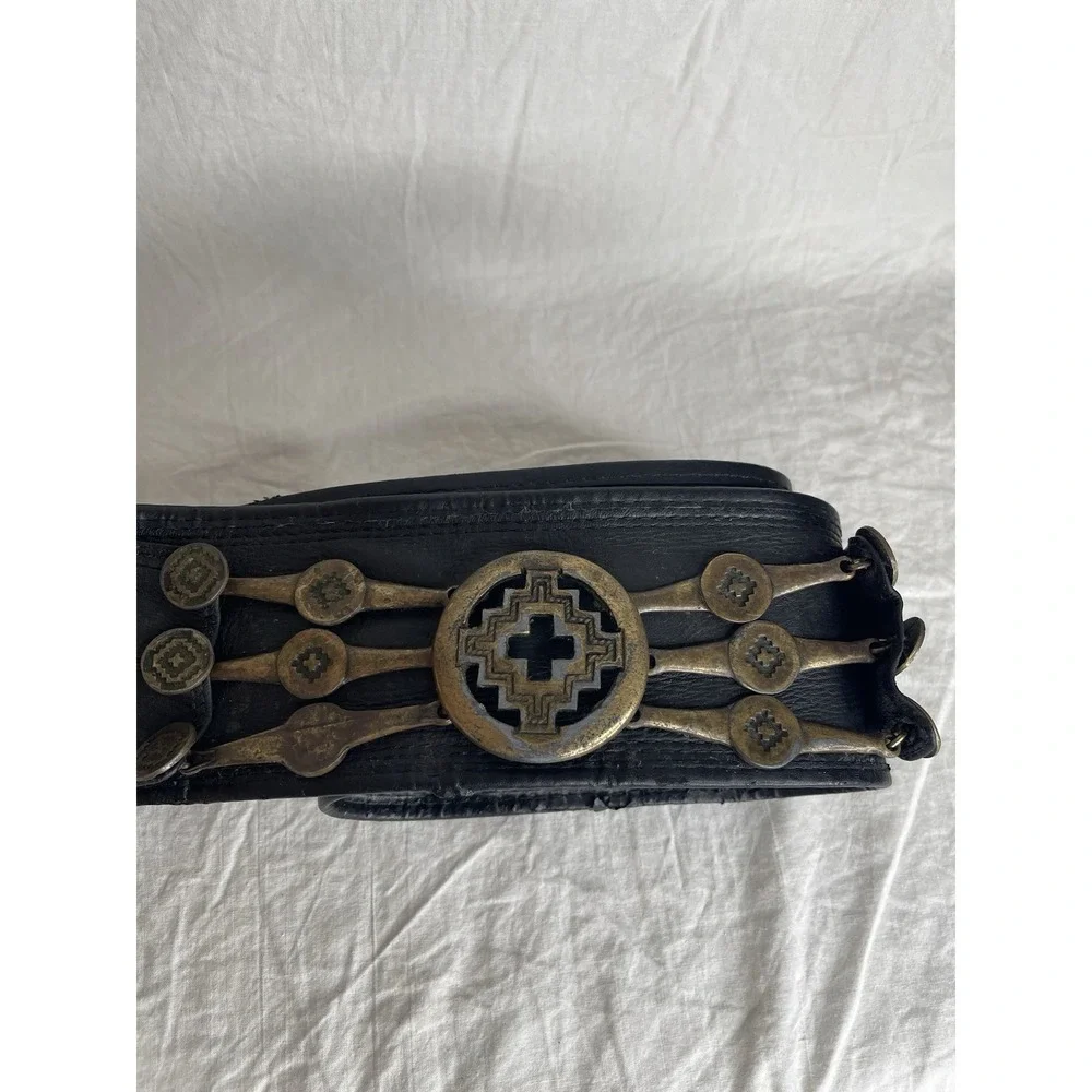 Gozzi Vtg Leather UTILITY Waist BELT Black 100% Leather Brazil 110 Metal Clasps